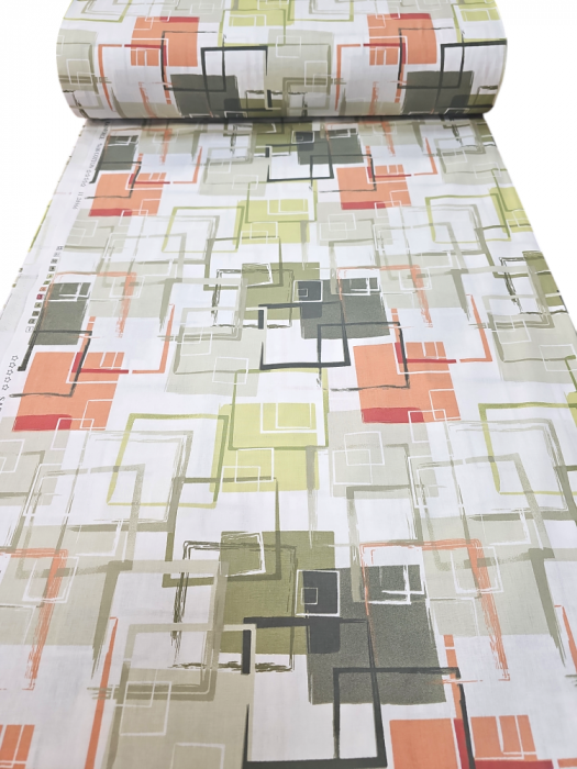 Material textil ranforce, 240cm, bumbac 100%, Alb cu patrate verzi [2]