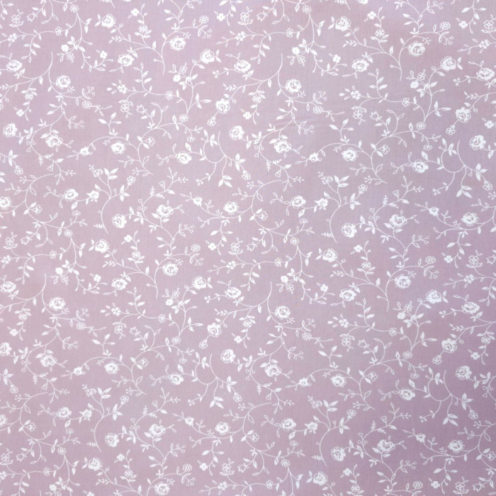 Material textil ranforce, 240cm, bumbac 100%, Lila cu floricele albe [2]