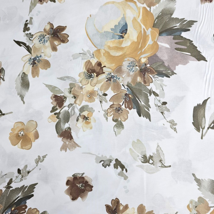 Material textil ranforce, 240cm, bumbac 100%, Alb cu maro si oliv [2]