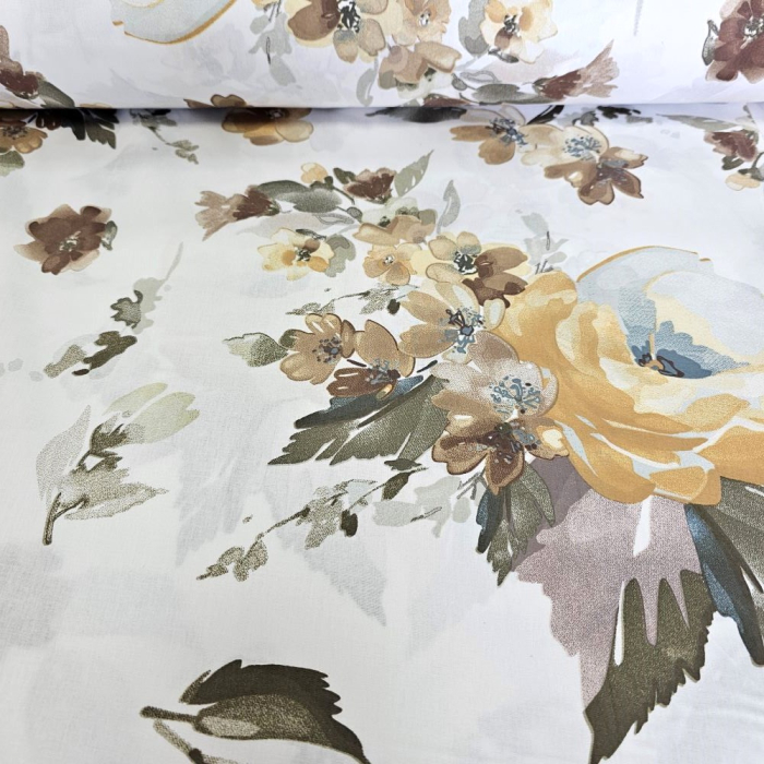 Material textil ranforce, 240cm, bumbac 100%, Alb cu maro si oliv [3]