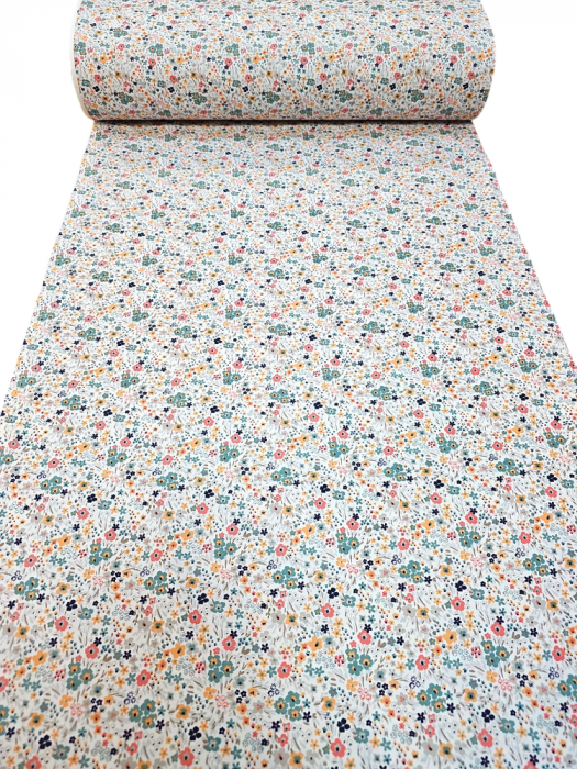 Material textil ranforce, 240cm, bumbac 100%, Alb cu floricele mici multicolore [2]