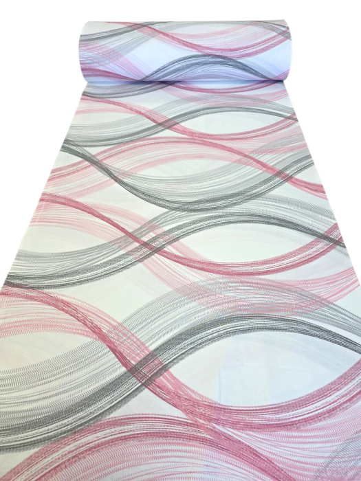 Material textil ranforce, 240cm, bumbac 100%, Waves roz/gri [3]