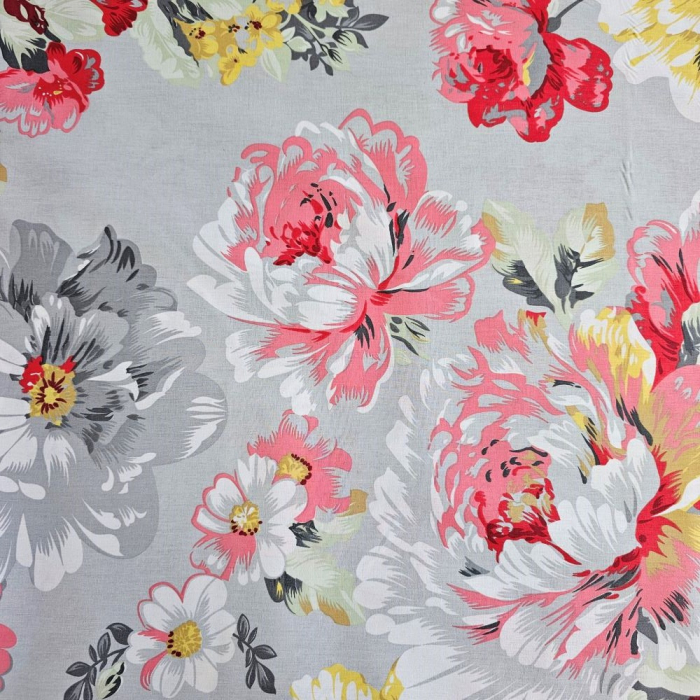 Material textil ranforce, 240cm, bumbac 100%, Gri cu bujori rosii [2]