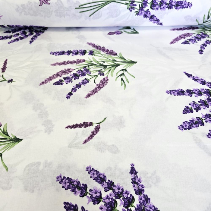Material textil ranforce, 240cm, bumbac 100%, Alb cu lavanda [2]