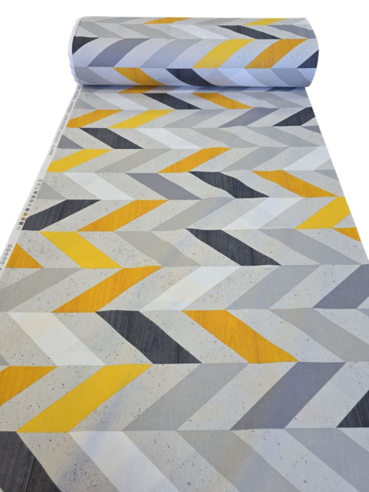 Material textil ranforce, 240cm, bumbac 100%, Zig Zag-uri galben/gri [3]