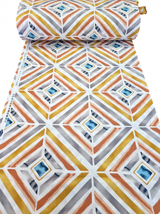 Material textil ranforce, 240cm, bumbac 100%, Alb cu romburi caramizii [2]