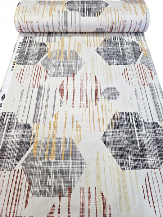 Material textil ranforce, 240cm, bumbac 100%, Crem cu hexagoane gri [2]