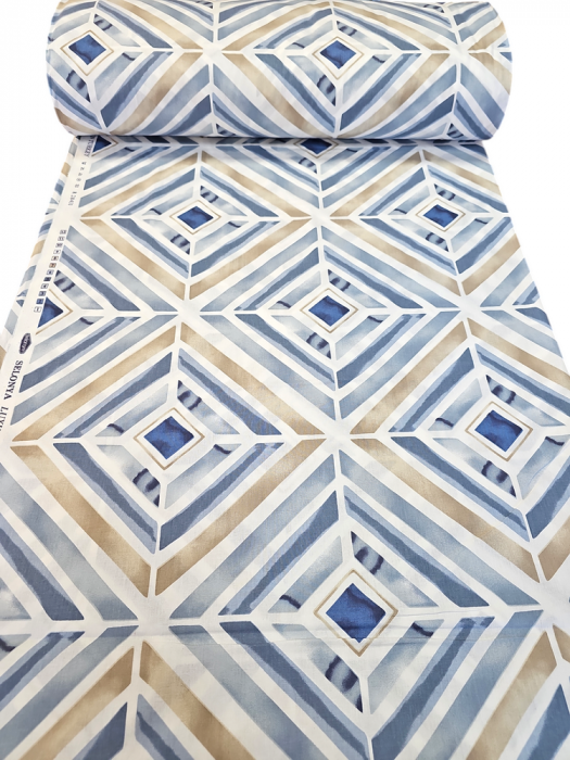Material textil ranforce, 240cm, bumbac 100%, Alb cu romburi albastre [2]