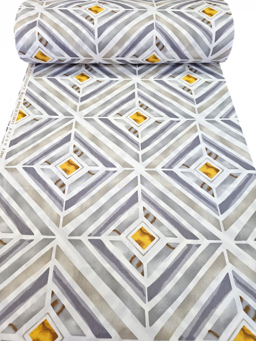 Material textil ranforce, 240cm, bumbac 100%, Alb cu romburi gri [2]