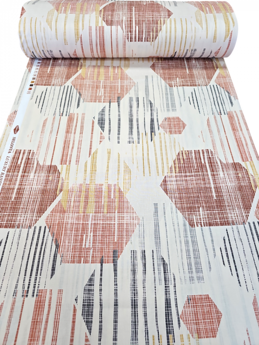 Material textil ranforce, 240cm, bumbac 100%, Crem cu hexagoane caramizii [2]