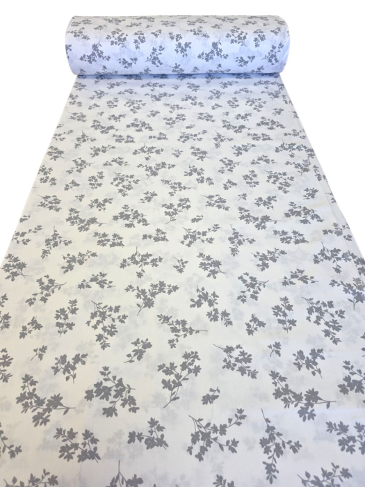 Material textil ranforce, 240cm, bumbac 100%, Alb cu floricele gri [3]