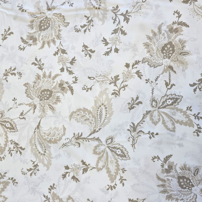 Material textil ranforce, 240cm, bumbac 100%, Alb cu flori maro [2]