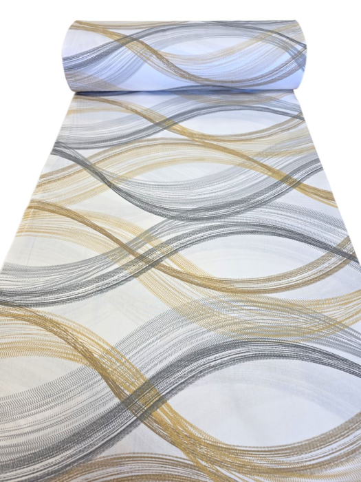 Material textil ranforce, 240cm, bumbac 100%, Waves galben/gri [3]