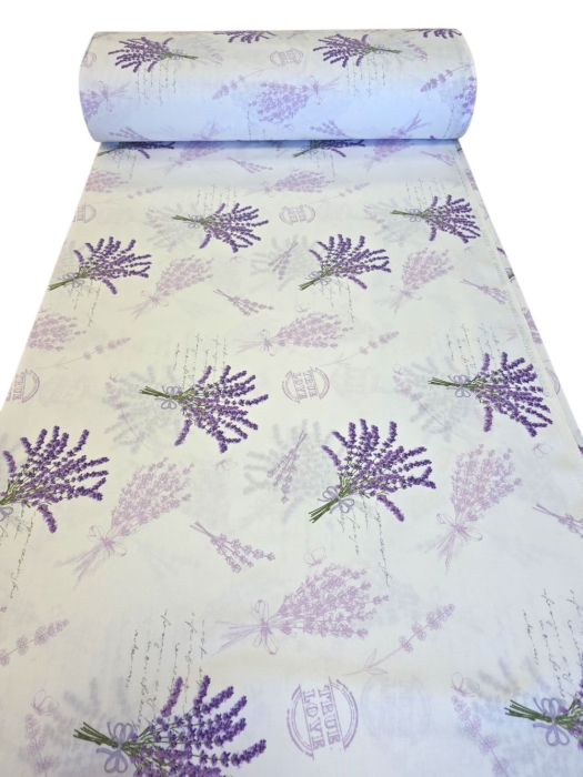 Material textil ranforce, 240cm, bumbac 100%, Alb cu lavanda True Love [3]