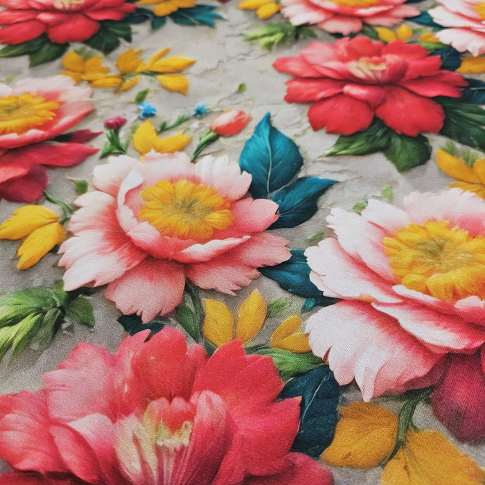 Material textil ranforce 5D, 240cm, bumbac 100%, Trandafiri roz si rosii [3]