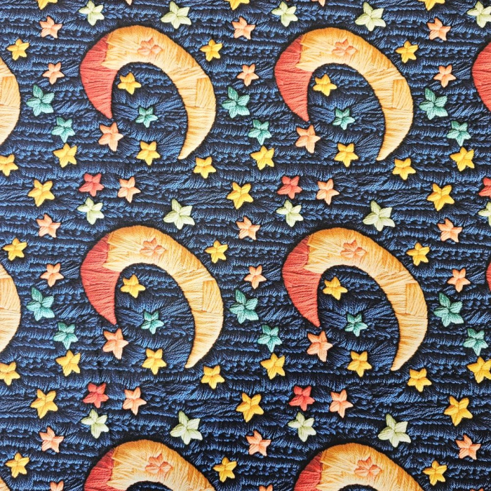 Material textil ranforce 5D, 240cm, bumbac 100%, Albastru cu luna si stele [2]