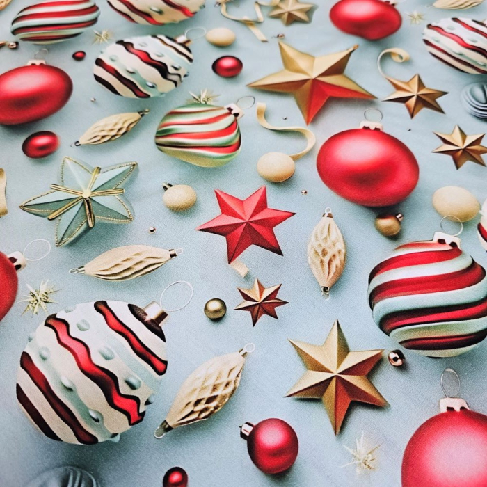 Material textil ranforce 5D, 240cm, bumbac 100%, Craciun - Bleu cu globulete [3]