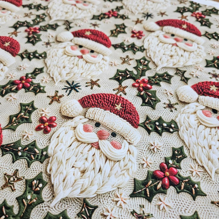 Material textil ranforce 5D, 240cm, bumbac 100%, Craciun - Mos Craciun crosetat [3]