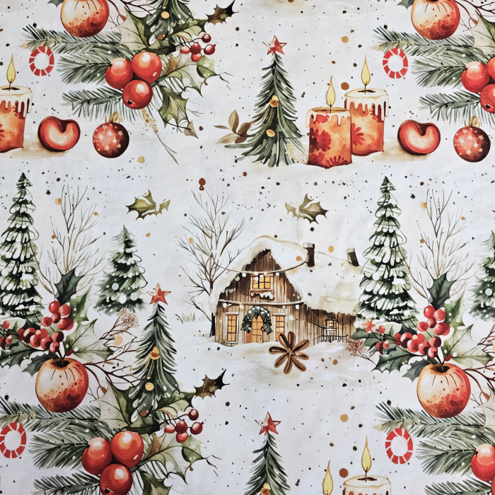 Material textil ranforce 5D, 240cm, bumbac 100%, Craciun - Peisaj de Craciun [2]