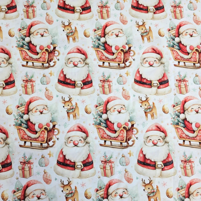 Material textil ranforce 5D, 240cm, bumbac 100%, Craciun - Mos Craciun cu sanie [2]