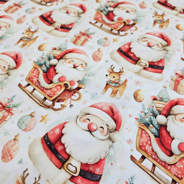 Material textil ranforce 5D, 240cm, bumbac 100%, Craciun - Mos Craciun cu sanie [3]