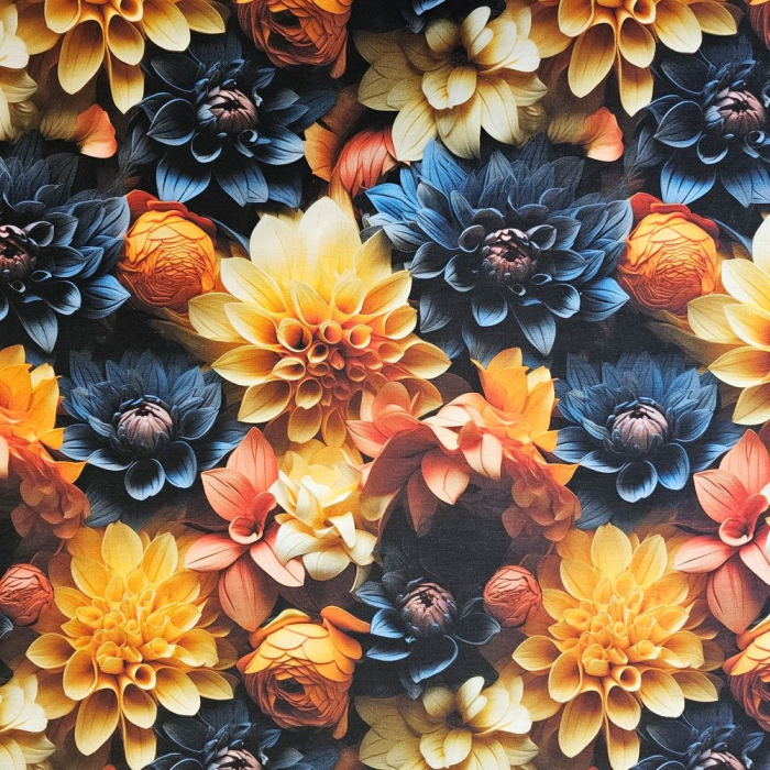 Material textil ranforce 5D, 240cm, bumbac 100%, Floare de dalie albastra [2]