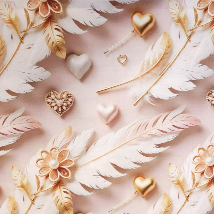 Material textil ranforce 5D, 240cm, bumbac 100%, Roz cu fulg si inimioare [2]