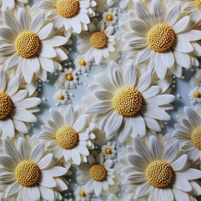 Material textil ranforce 5D, 240cm, bumbac 100%, Alb cu margarete [2]