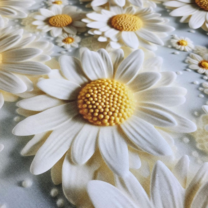 Material textil ranforce 5D, 240cm, bumbac 100%, Alb cu margarete [3]