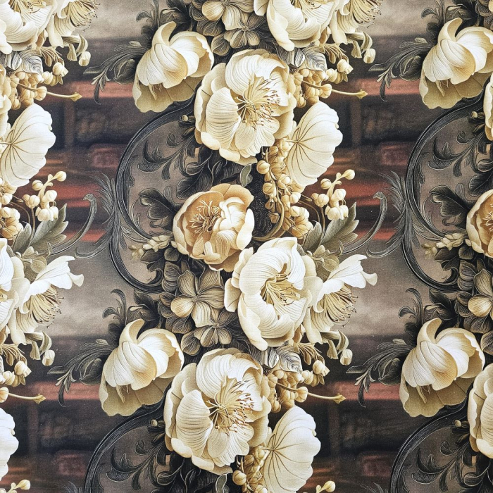 Material textil ranforce 5D, 240cm, bumbac 100%, Maro cu ghirlande [2]