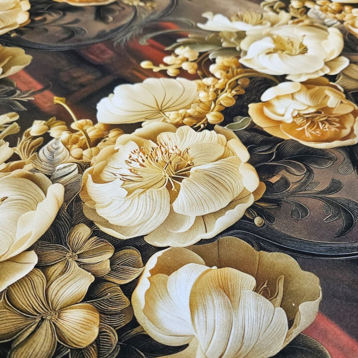 Material textil ranforce 5D, 240cm, bumbac 100%, Maro cu ghirlande [3]