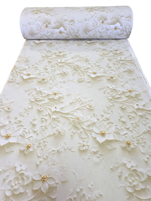Material textil ranforce 5D, 240cm, bumbac 100%, Alb dantelat [1]