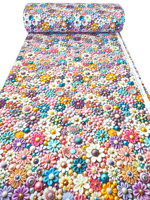 Material textil ranforce 5D, 240cm, bumbac 100%, Floricele multicolore [1]