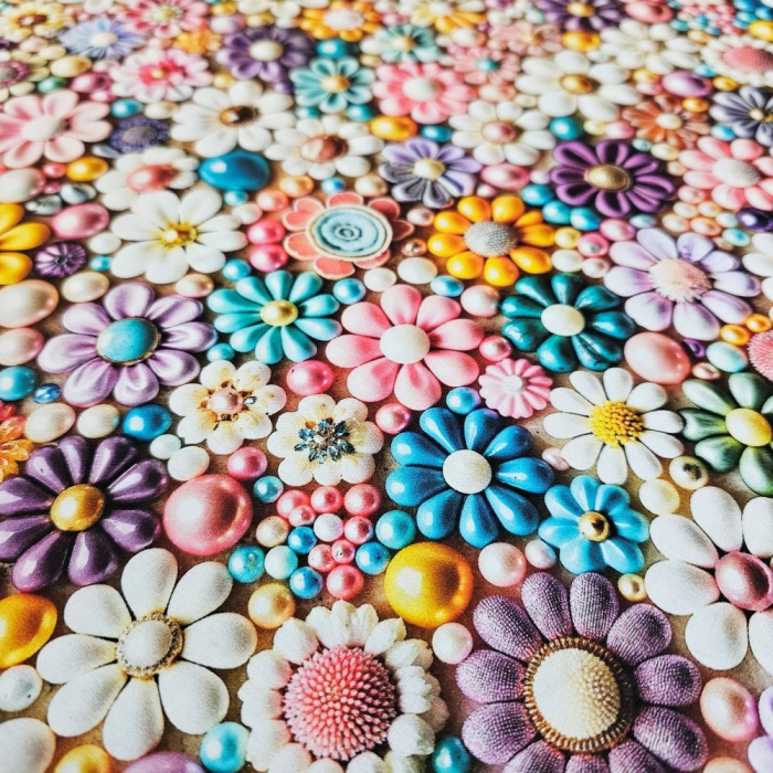 Material textil ranforce 5D, 240cm, bumbac 100%, Floricele multicolore [3]