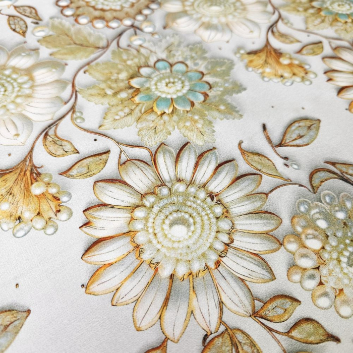 Material textil ranforce 5D, 240cm, bumbac 100%, Perlute si flori [3]