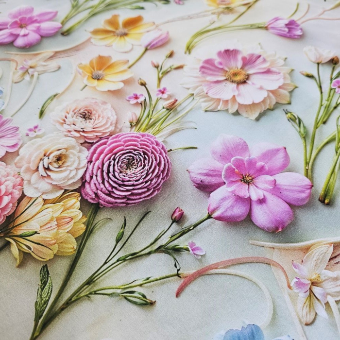 Material textil ranforce 5D, 240cm, bumbac 100%, Vernil cu camp de flori [3]