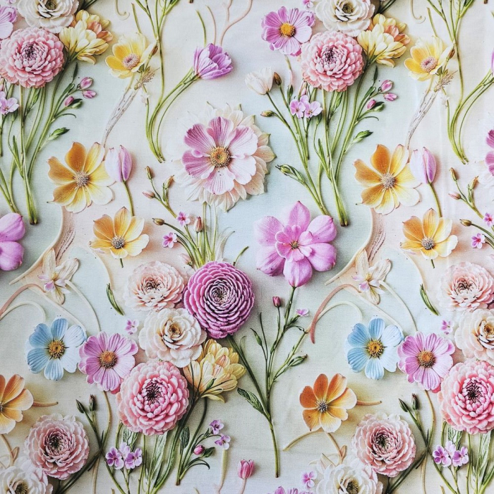 Material textil ranforce 5D, 240cm, bumbac 100%, Vernil cu camp de flori [2]