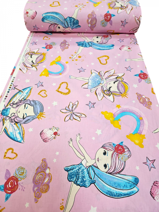 Material textil ranforce, bumbac 100%, Roz cu zane [2]