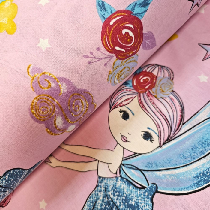 Material textil ranforce, bumbac 100%, Roz cu zane [1]