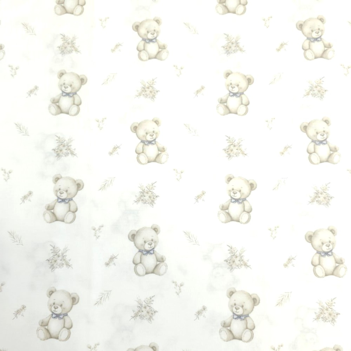 Material textil ranforce, bumbac 100%, Alb cu ursuleti beige [3]