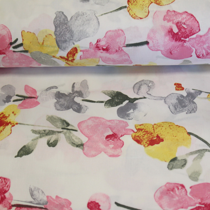 Ranforce alb cu flori roz și galbene [2]