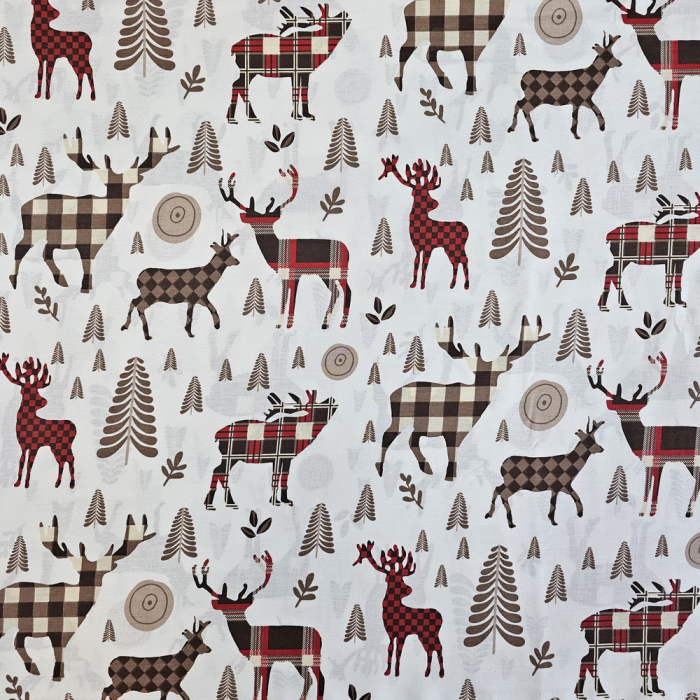 Material textil ranforce, bumbac 100%, Alb cu reni [3]