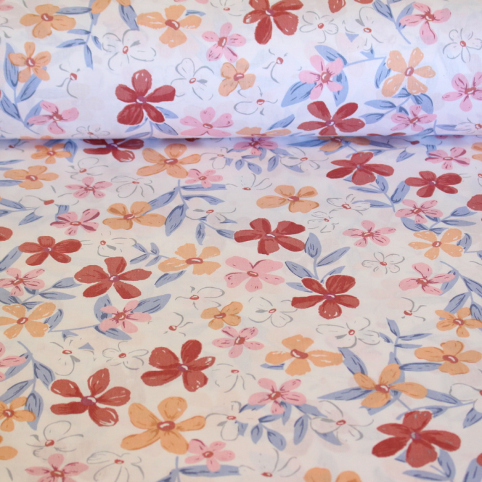 Ranforce alb cu floricele roz si portocalii [2]