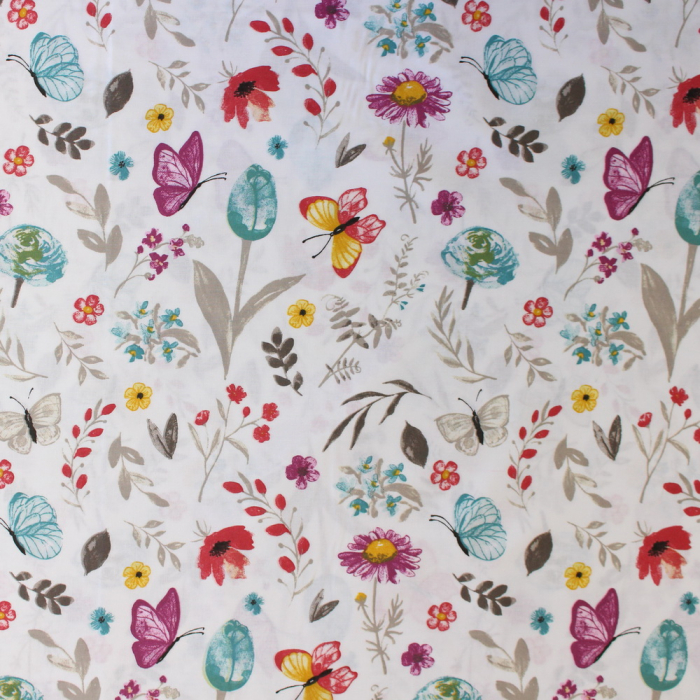 Ranforce alb cu floricele și fluturași gri [3]