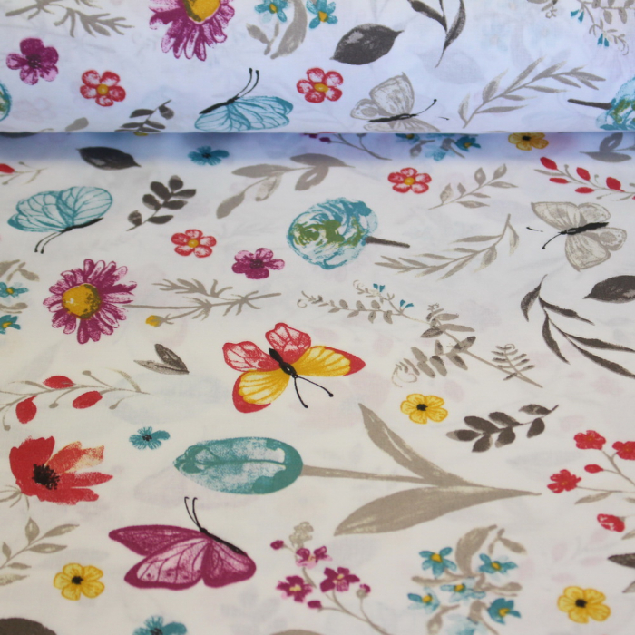 Ranforce alb cu floricele și fluturași gri [2]