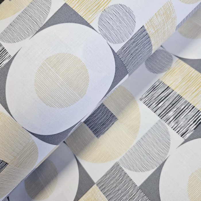Material textil ranforce, 240cm, bumbac 100%, Geometric - gri si galben [1]