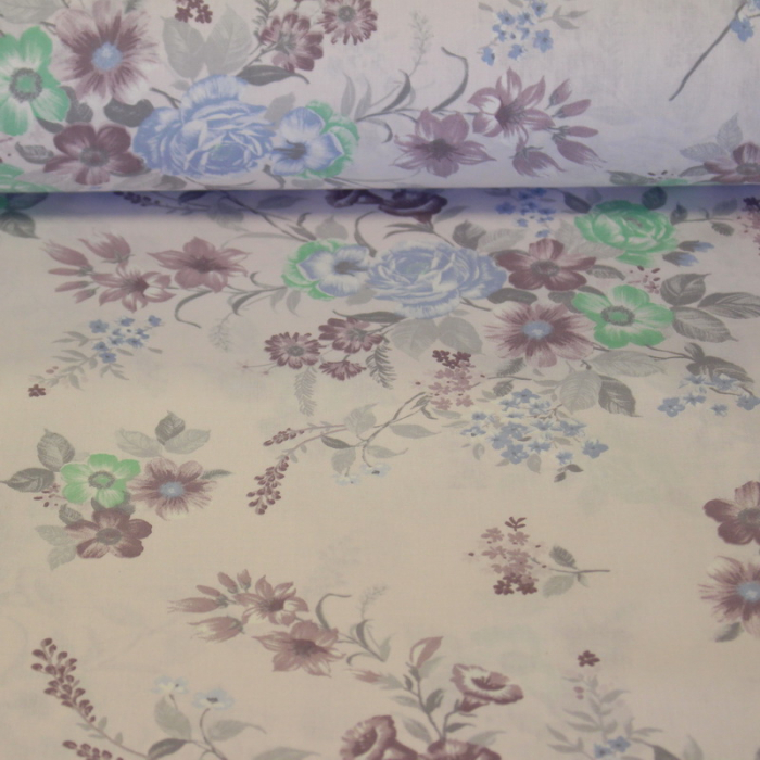 Ranforce alb cu flori bleu și turcoaz 2.4m [3]