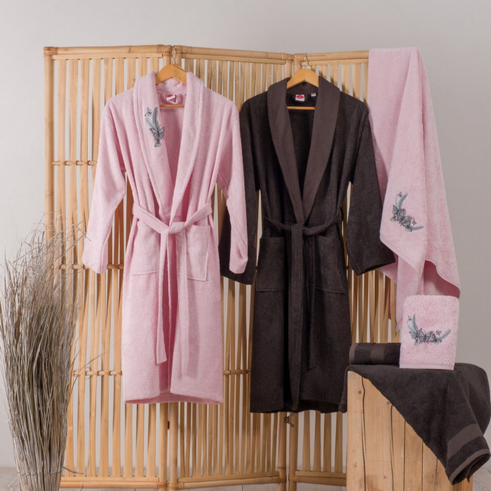 Set 4 prosoape si 2 halate de baie, Cotton Box, 3D - Pink, Anthracite [2]