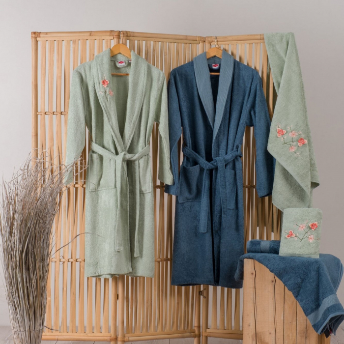 Set 4 prosoape si 2 halate de baie, Cotton Box, 3D - Green, Blue [2]