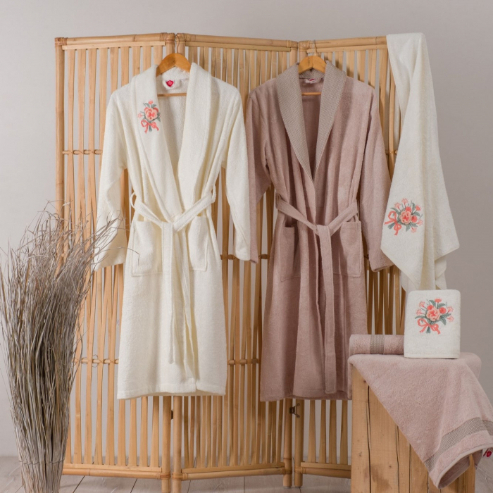 Set 4 prosoape si 2 halate de baie, Cotton Box, 3D - Ecru, Cappuccino [2]